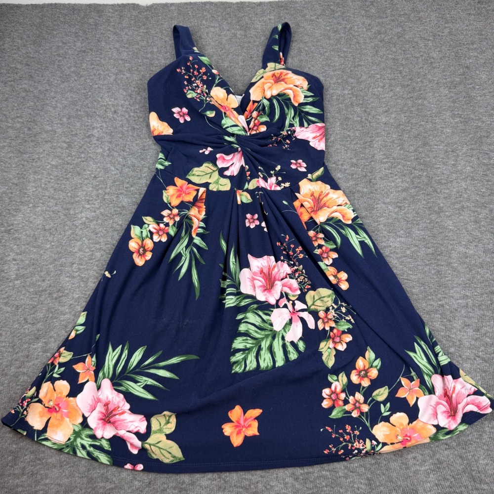 Planet Gold Floral Mini Dress‎ Womens Small Navy Blue Tropical Twist Front